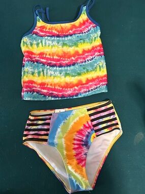 Cat & Jack Girls Rainbow Tie-Dye Tankini Set - Multi